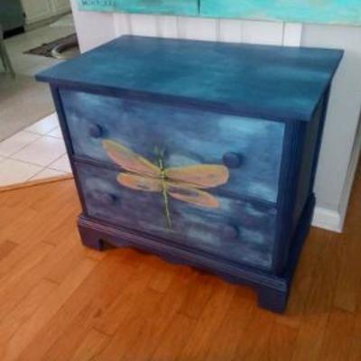 Custom painted dragonfly chest/side table
