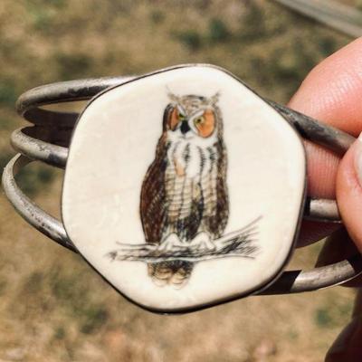 HPT094 Owl SS Bracelet - Hand Painted 