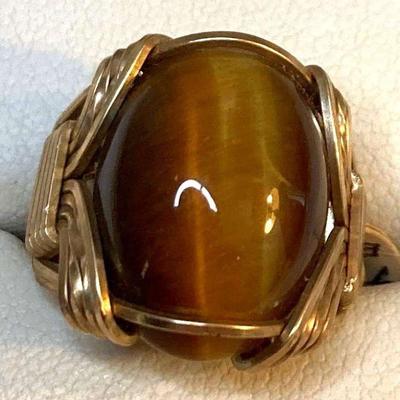 HPT028 Tigerâ€™s Eye Ring Gold Filled