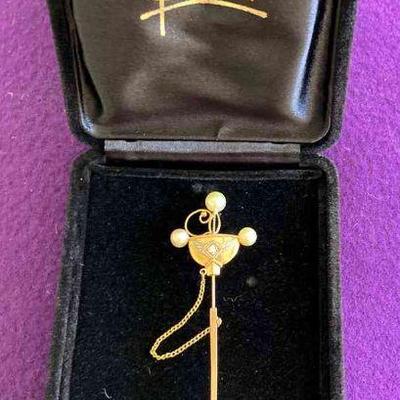 HPT103 18k Gold, Pearls And Diamond Pin