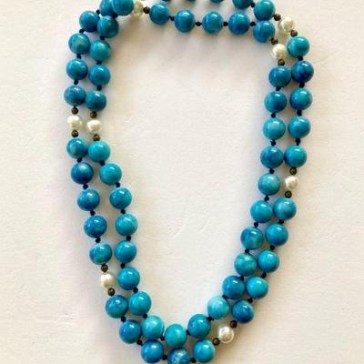 HPT107 Blue Quartz & Pearls Necklace 