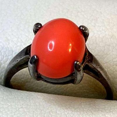 HPT029 Red Coral Sterling Silver Ring