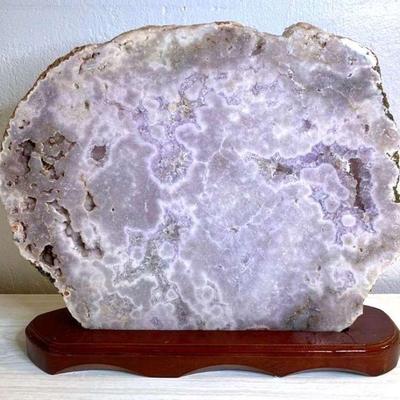 HPT038 Rare Flower Of Amethyst Slab Of Crystal w/Wood Stand
