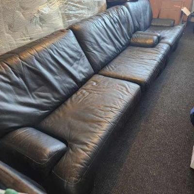 7 foot black leather sofa set with chair and ottoman