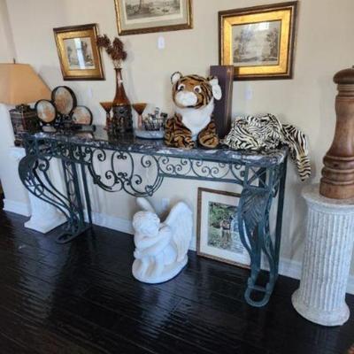 Solid marble and iron table, Angel table base, columns