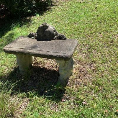 $75 Cement bench with bunny rabbits at the base & on top 