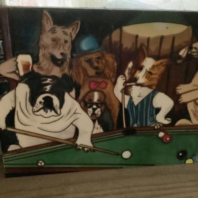 Dogs playing pool