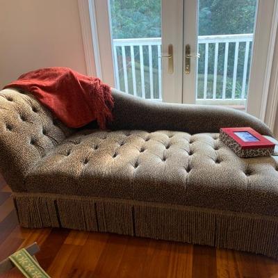 $95 cheetah chaise lounge 78â€L 34â€depth 32â€H some fading on the back near window 