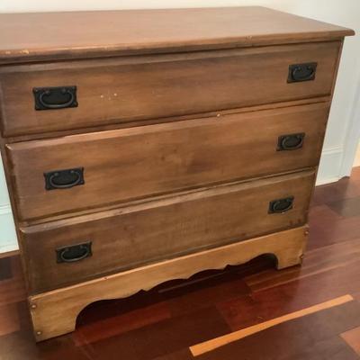 $85 3 drawer wooden dove tail chest 34"H 40"L 19"depth