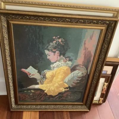 SOLD 75 needle point portrait -A Young Girl reading by Jean-Honore Fragonard 