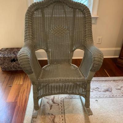 $30 plastic gray wicker rocker 42â€H 34â€L 30â€depth