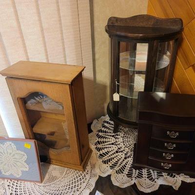 Antique small display case, oak display and jewelry box/cabinet
