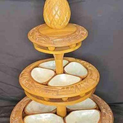 Vintage Mid Century Modern 3-Tier Carved Lazy Susan