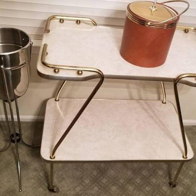 Mid Century Modern 2-Tier Bar Trolley With Casters