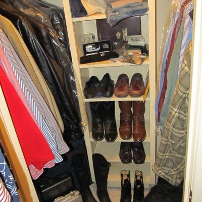 A nice selection of men's clothing, shoes, leather coats, & boots