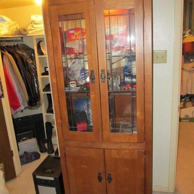 Mission-style lighted cabinet