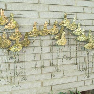 1969 Mid-century brass wall sculpture by artist: Curtis Jere called "The Sandpipers" in original condition.