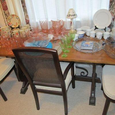 Large collection of fine china, dinnerware, Mikasa, & antique pink & green depression glass.