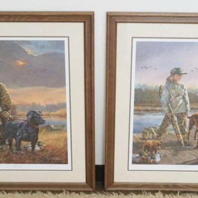 1282	2 FRAMED & MATTED LTD HUNT PRINTS W/YOUTH & LABRADOR DOGS, SIGNED RJ MCDONALD 367/5000 & 372/5000, EACH APPROXIMATELY 28 IN X 33 IN...