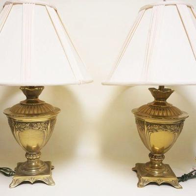 1111	FREDRICK COOPER PAIR OF LARGE BRASS URN TABLE LAMPS, APPROXIMATELY 32 IN HIGH
