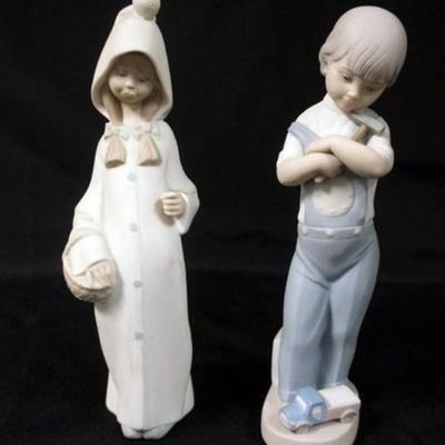 1008	LLADRO FIGURINES, YOUNG BOY W/HAMMER & TOYS & GIRL W/BASKET MISSING STICK, EACH APPROXIMATELY 9 IN HIGH, MATTE FINISH
