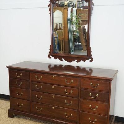 1236	LINK-TAYLOR HEIRLOOM SOLID MAHOGANY 12 DRAWER CHEST W/HANGING MIRROR, CHEST APPROXIMATELY 64 IN X 20 IN X 34 IN HIGH
