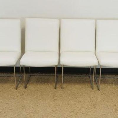 1254	6 KNOLL STYLE WHITE LEATHER SIDE CHAIRS W/CHROME BASES
