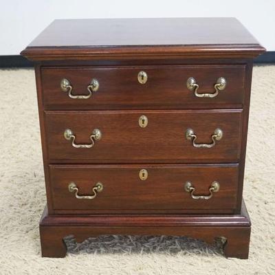 1235	LINK-TAYLOR HEIRLOOM SOLID MAHOGANY MINIATURE CHEST ON BRACKET FEET, APPROXIMATELY 24 IN X 16 IN X 25 IN
