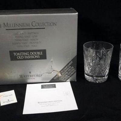 1025	WATERFORD CRYSTAL MILLENIUM COLLECTION TOASTING DOUBLE OLD FASHIONS, 2 IN BOX
