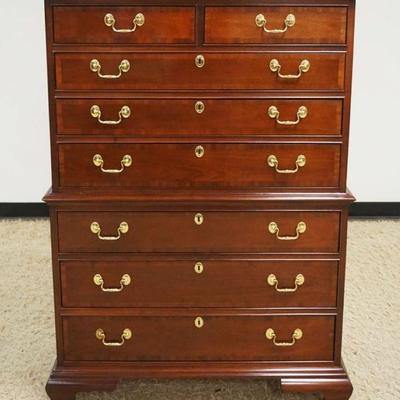 1188	COUNCIL MAHOGANY HIGH CHEST W/8 BANDED INLAID DRAWERS ON BRACKET FEET, CLEAN, APPROXIMATELY 38 IN X 21 IN X 55 IN HIGH
