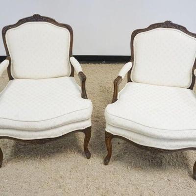1201	PAIR OF BAKER FRENCH PROVINCIAL ARMCHAIRS, BOTH REMOVABLE SEAT CUSHIONS HAVE STAINS
