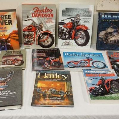 1335	LARGE LOT OF 11 HARLEY DAVIDSON MOTORCYCLE BOOKS INCLUDING OVERSIZED DOUBLE VOLUME *RIDE FREE FOREVER*
