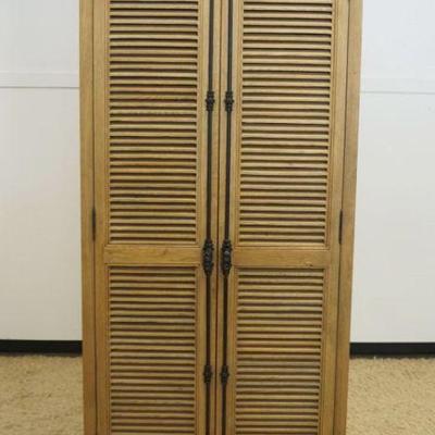 1240	RESTORATION HARDWARE OAK CABINET, DOUBLE LOUVERED DOOR W/ADJUSTABLE INTERIOR SHELVES, APPROXIMATELY 45 IN X 11 IN X 91 IN HIGH
