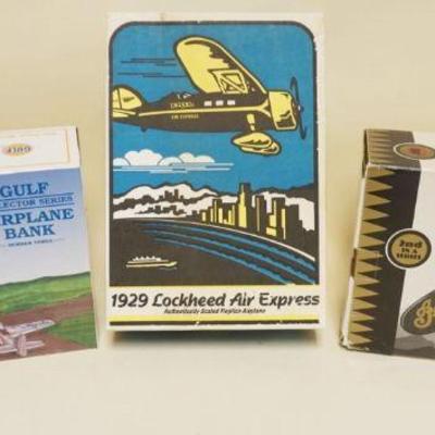 1325	LOT OF 3 BOXED AIRPLANE BANKS GULF, LOCKHEED, INDIAN MOTORCYCLE
