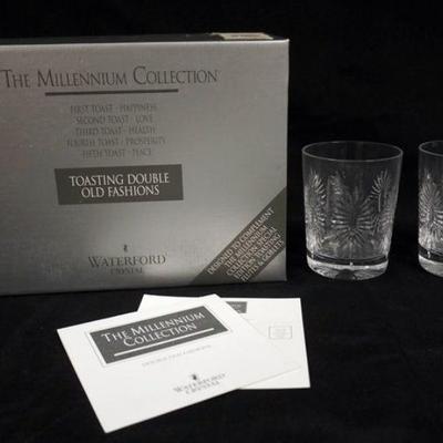 1023	WATERFORD CRYSTAL MILLENIUM COLLECTION TOASTING DOUBLE OLD FASHIONS, 2 IN BOX
