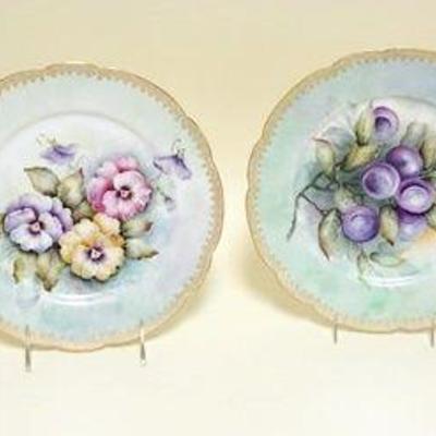 1015	TV LIMOGES HAND PAINTED SCALLOPED EDGE DISHES, APPROXIMATELY 9 1/2 IN
