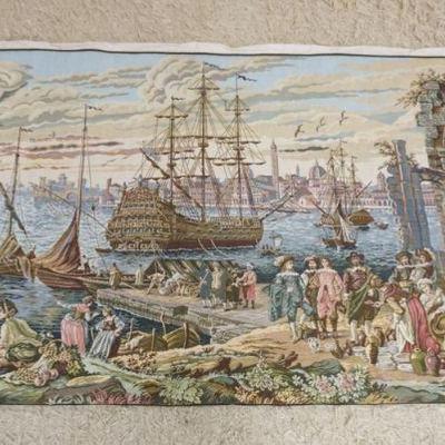 1273	CONTEMPORARY TAPESTRY OF CONTINENTAL SEAPORT W/MERCHANTS, APPROXIMATELY 6 FT 2 IN X 3 FT 2 IN
