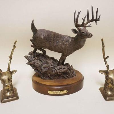 1279	BRASS STAG BOOKENDS & COMPOSITE STATUE, LARGEST PIECE APPROXIMATELY 13 IN HIGH
