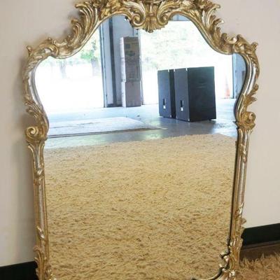 1220	LABARGE MIRROR IN ORNATE SILVER FINISHED FRAME W/SHELL CREST, APPROXIMATELY 31 IN X 47 IN
