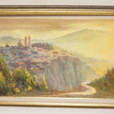 1135	OIL PAINTING ON CANVAS, ARTIST SIGNED, PERSIAN LANDSCAPE, APPROXIMATELY 19 IN X 32 IN OVERALL
