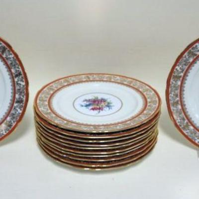 1014	12 HAND PAINTED PORCELAIN MEITO CHINA DINNER PLATES, APPROXIMATELY 10 3/4 IN

