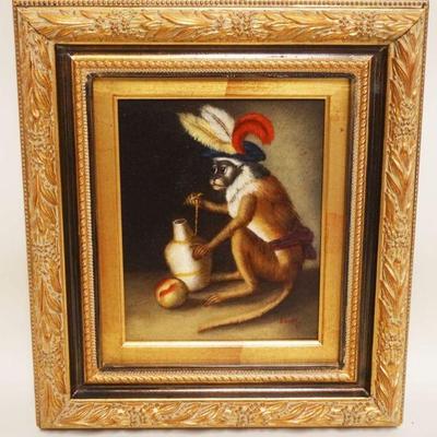 1125	CONTEMPORARY OIL PAINTING ON CANVAS OF MONKEY IN HEAD DRESS, APPROXIMATELY 15 IN X 17 IN OVERALL

