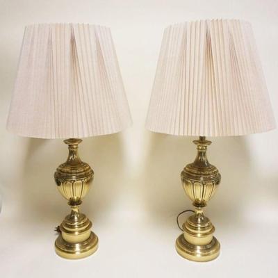 1120	PAIR OF HEAVY BRASS STIFFEL URN SHAPED TABLE LAMPS, APPROXIMATELY 33 IN HIGH
