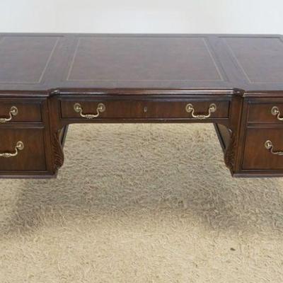 1205	HERITAGE MAHOGANY BALL & CLAW FOOT DESK W/INSET LEATHER TOP, APPROXIMATELY 60 IN X 30 IN X 31 IN HIGH
