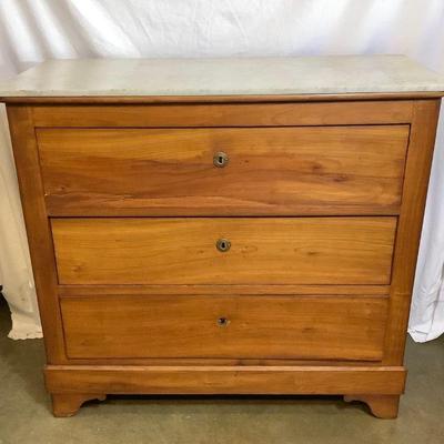 JIFI210 Antique Biedermeier Marble Top Dresser	Has extra large, 3 dovetail craftsmanship. No hardware or knobs to pull drawers open. When...