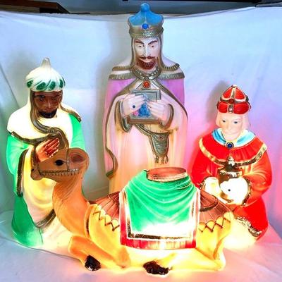 RIHI213 Vintage Empire Blow Mold Lighted Nativity Set #2	Comes with the 3 wisemen and camel. All were tested and light up. The red...