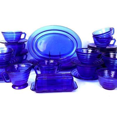 RIHI952Hazel Atlas Glass Co. Moderntone Cobalt Blue Dish Set	Set of depression glass by Hazel Atlas Glass Company

