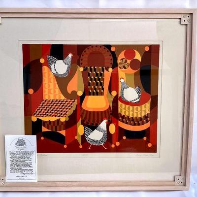JIFI928 Serigraph By Seattle Artist Mary Maki Rae	Checkerboard Chickens number 73 of 150 signed by Mary Maki Rae, Seattle. Â The artist...
