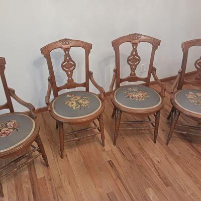 Early 20th century needlepoint parlor room arm chairs 