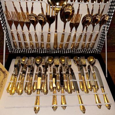 Gold plated flatware in box